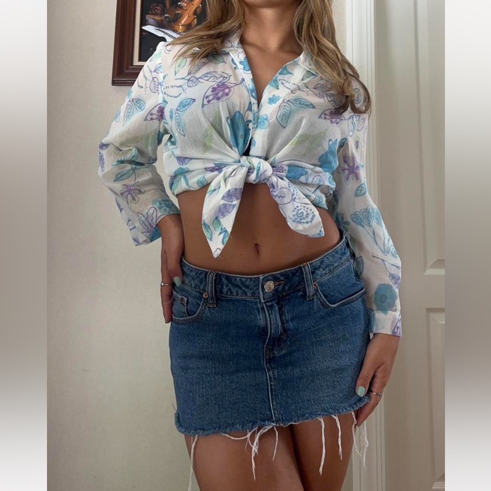 Sigrid Olsen sheer button up floral/leavy shirt
